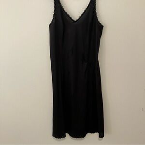 VTG Warners Black Nylon Full Slip Dress Size 34 V-neck Lace Trim Sheer